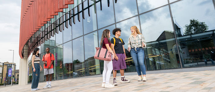 Students in front of the JMS Learning Hub