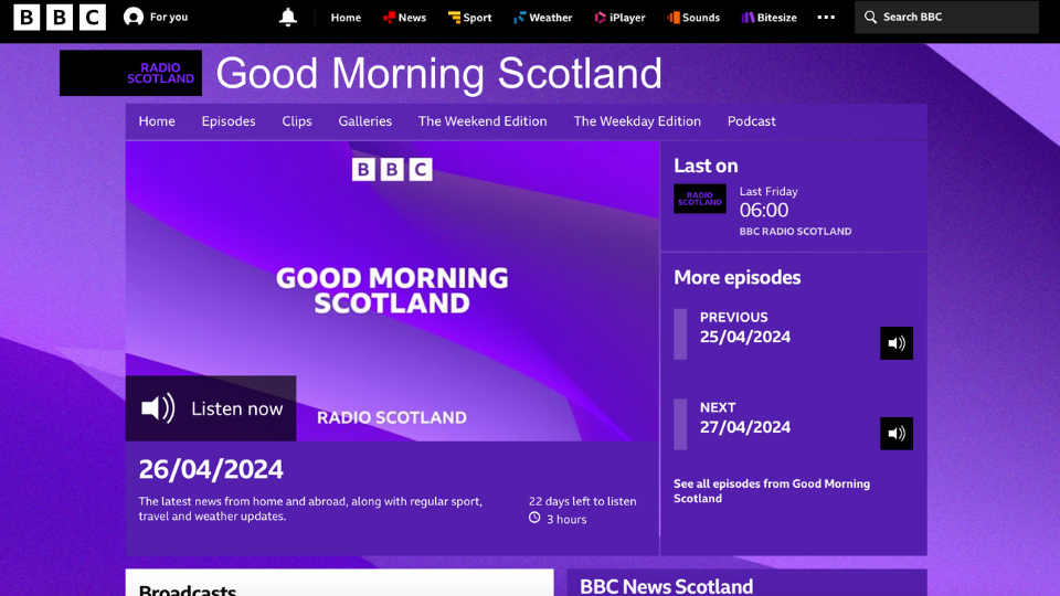 A screenshot of Good Morning Scotland webpage
