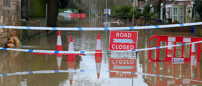 A flooded road in the UK