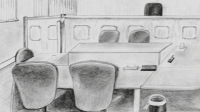 An image showing a sketch of a court room