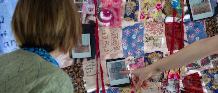 Photo of a section of Rim Irscheid's mixed media installation 'Keep it in, Belong, Assimilate - Palestinian heritage and mixed identities in Germany' at the UNESCO RILA Spring School 2024