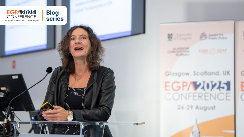 A photo of Sabine Kuhlmann, text reads EGPA 2025 Conference, Glasgow, Scotland 26-29 August, Blog series