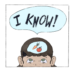 Graphic of child's head with a carrot and apple on the mind and 