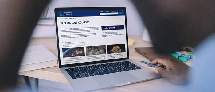 laptop displaying free online courses at UofG