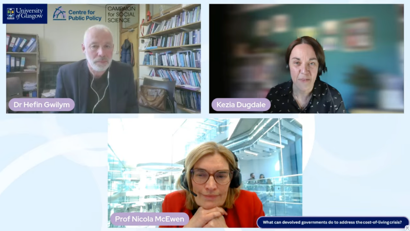 Centre for Public Policy and Academy for Social Science webinar featuring speakers Dr Hefin Gwilym, Professor Kezia Dugdale, Professor Nicola McEwen