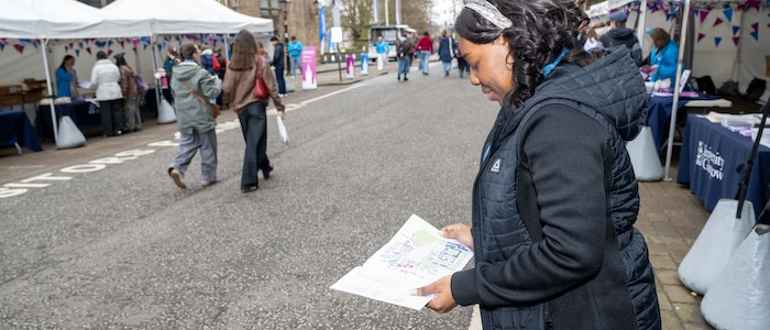 Student looking at campus map