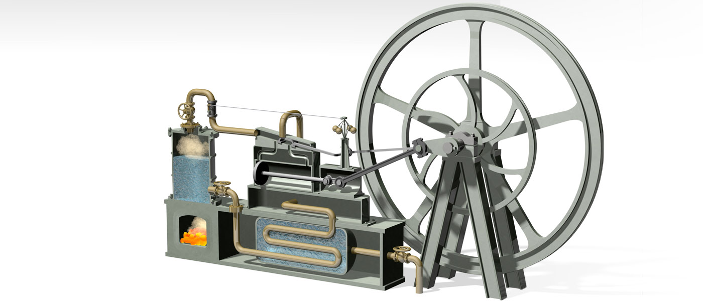 an illustration of the steam engine invented by James Watt