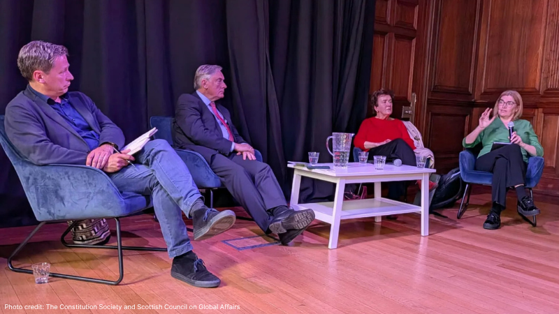The panel at the Brexit at Ten event, featuring L-R John Edward, David Cooney, Linda Colley, Nicola McEwen