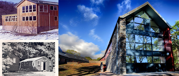Image of current SCENE field station and previous buildings from the past