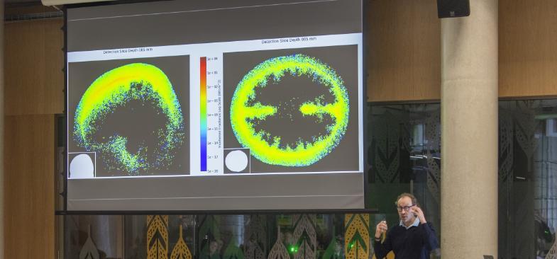 An image of Professor Daniele Faccio presenting at the ARC Winter Cinema