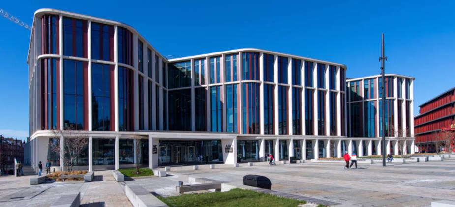 The Exterior of the Advanced Research Centre at the University of Glasgow, with a blue sky overhead