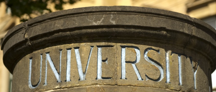 University text on a pillar in University Gardens