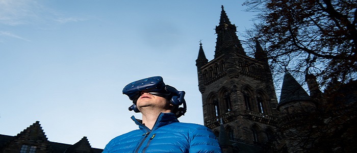 Photo of Dr Neil McDonnell for the announcement of funding for Virtual Reality Classrooms and Teaching Resources to be created by University of Glasgow.