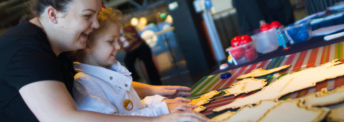 Public engagement woman child tile
