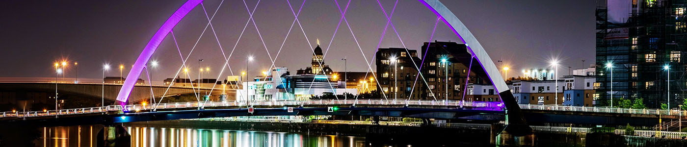 bridges over the River Clyde in Glasgow at night