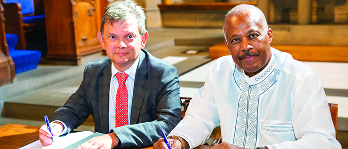 Professor Sir Anton Muscatelli and Professor Sir Hilary Beckles of the University of the West Indies