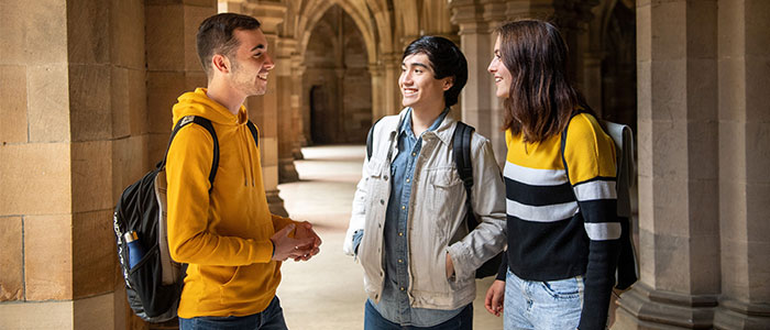 Students chatting in the cloisters