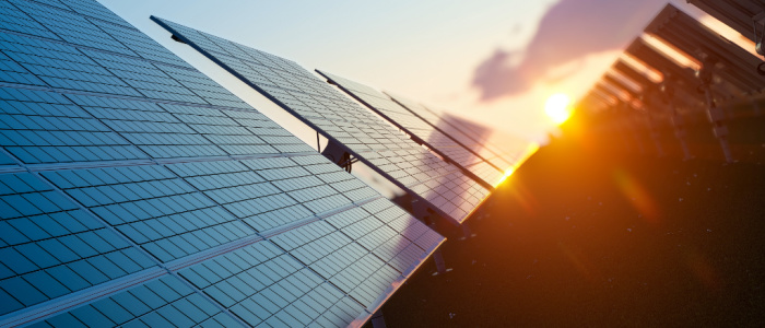 Solar panels reflecting the sun