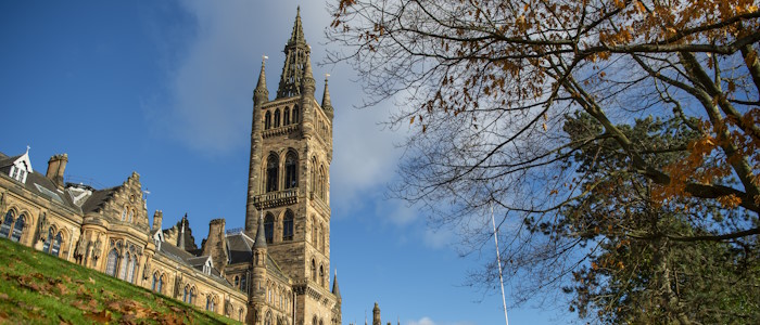 University of Glasgow main building and tower from below