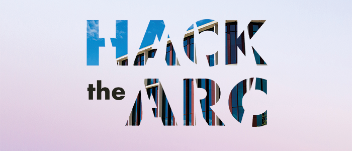 The words 'HACK the ARC' on a pale sky background